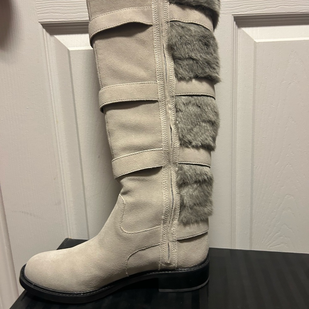 Victoria's Secret Cream and Gray Over the Knee Boots